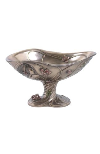 11.5 inch Art Nouveau Pedestal Dish Maiden with Roses Twisted Stem