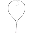 Lavender Cultured Pearl Leather Lariat Necklace w. Heart Shaped Silver Slider