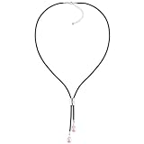 Lavender Cultured Pearl Leather Lariat Necklace w. Heart Shaped Silver Slider
