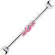 Surgical Steel Sterling Pink CZ Trilogy Industrial Barbell Earring