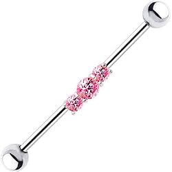 Surgical Steel Sterling Pink CZ Trilogy Industrial Barbell Earring