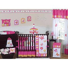 Pink and Orange Butterfly Collection Baby Bedding 9pc Crib Set product image