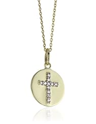 KC Designs "Faithfully Yours" Diamond 14k Yellow Gold Baby Cross Disc Pendant Necklace, 16"