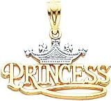 14K Two Tone Gold Princess with Crown Charm Pendant New