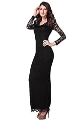Sexy V-neck Summer Ankle Length Lace Sheer Polyester Long Sleeves Maxi Dress 