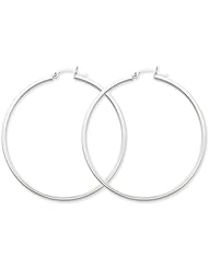2mm, 14k White Gold Square Tube Hoop Earrings, 55mm (2 1/8")