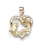14k Heart Dolphin Pendant
