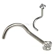 Solid 14kt White Gold 2mm Cubic Zirconia Solitaire Nose Ring