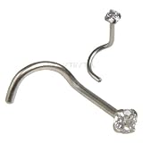 Solid 14kt White Gold 2mm Cubic Zirconia Solitaire Nose Ring