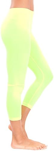 Neon Yellow Ladies Seamless Capri Leggings Three Quarter Length