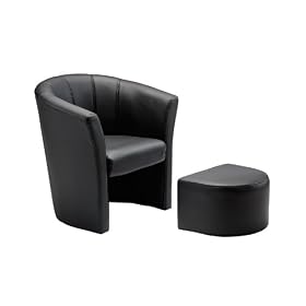 BRAND NEW BLACK LEATHER SOFA/TUB CHAIR WITH FOOTREST