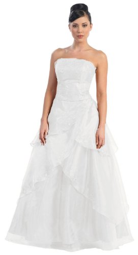 Ball Gown Elegant Formal Prom A Line Dress #460 (8, White)
