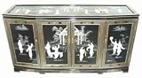 Asian Furniture & Decor - 60 Fine Chinese Black Lacquer Slant Front Buffet Cabinet Credenza w/ MOP