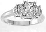 Genuine Cassis (TM) 925 Sterling Silver Platinum Finish Emerald Cut Three Stone Engagement Ring. (Available in sizes 5 - 9). 100% Satisfaction Guaranteed.