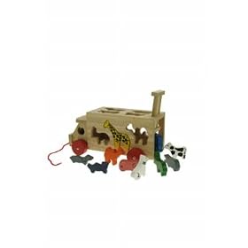 Pull Along Animal Shape Sorter - Includes 10 Animal Shapes Ages 3+ - Wooden Toy