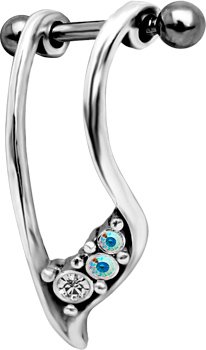 925 Sterling Silver Crystal AB RAINBOW FANCY CZ GEM Helix Shield Earrings - Cartilage Piercing - Right Ear