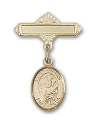 Gold Filled Baby Badge with St. Jerome Charm and Polished Badge Pin