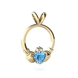 14K Yellow Gold Heart Genuine Blue Topaz Celtic Claddagh Pendant