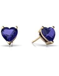 Created Sapphire 14kt Yellow Gold Stud Earrings