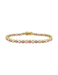 Pink Sapphire and Diamond Tennis Bracelet 14K Yellow Gold 2.00 CT TGW