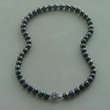 Enhanced Black 8-9mm AA Cultured Pearl Strand Choker Necklace w. CAREFREE Sterling Silver Rose Clasp 16