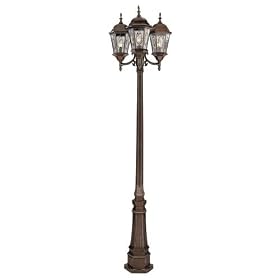 Trans Globe 4719 BRZ Watered Windows - Three Light Outdoor Pole, Brown Finish with Stained Glass