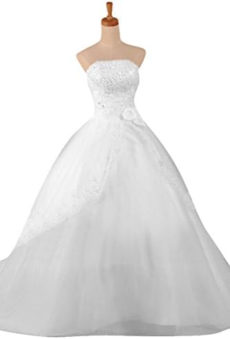 BrideMall New 2016 Ball Gown Strapless Flowers Beads Wedding Dress-16-White