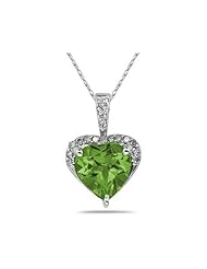 Peridot & Dimaond Heart Pendant in White Gold