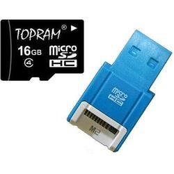 TOPRAM 16GB microSD microSDHC 16G Card Class 4 with SD Adapter and R10 Card Reader - TRmicroSD16G_R10b
