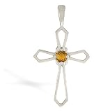 14K White Gold Genuine Round Citrine Cross Pendant