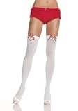 Opaque Thigh High Nylon Stocking With Stripe Bow And Sailor Anchor Charm Accent (White-One Size)