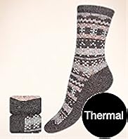 2 Pairs of Thermal Abstract Print Socks with Wool