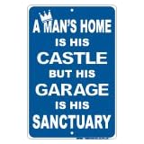 A Man's Home Is His Castle But His Garage Is His Sanctuary - Metal Parking Sign