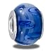 Unique Blue Swirly Art Glass European/Memory Charm Double Sterling Layered Bead - Fits Pandora Bracelets
