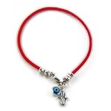 31t35xKq uL. SL160  Genuine Leather Sterling Silver Hamsa and Light Blue Evil Eye Bracelet, 7.5 inches /19.05 cm