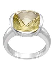Sterling Silver Lemon Quartz Cushion Cut Channel Set Ring, Size 7