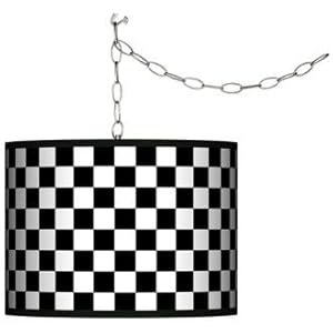 Checkered Black Giclee Swag Style Plug-In Chandelier