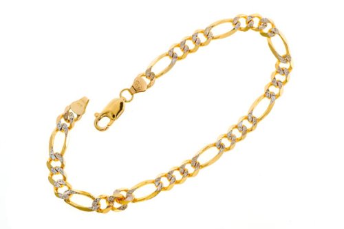 10K Two Tone Pave Figaro Bracelet