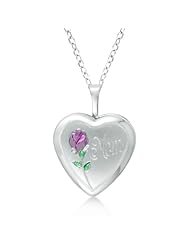 Heart Shaped Flower Pendant Locket w/ Mom Engraving Sterling Silver
