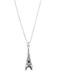Sterling Silver Small Paris Eiffel Tower Charm with Box Chain Necklace