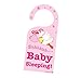 Cute News Baby Girl is Sleeping Door Hanger - Do Not Disturb or Knock - Great Gift for Parents - Pink