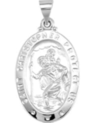 Hollow Oval St. Saint Christopher Medal Pendant 14K Gold White R41617