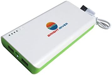 Bright River Dual Port High Capacity 13200mAh Cell Phone External, Portable Power Bank Battery Charger for Android, iPhones, Motorola, HTC, Nexus, Gopro, Samsung Galaxy, Smartphones, Mp3, Mp4 Players, Tablets, Kindle, Micro USB and USB-charged Devices, Rechargeable High Speed Output, with Flashlight, Electric Supply during outages and for Camping, Vacation, Travel, Airport (White Green Stripe)
