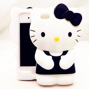 LliVEER Black iphone 4 case 3D Lovely Hello Kitty Soft Silicone Skin Case Cover Shell Protector for Iphone 4 4g 4s (4th Generation)