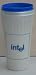 Printed Coffee Mugs | Printed Travel Mugs | Printed Mugs | Drinking Mugs - Collectible Ivory Plastic Travel Drinking Coffee / Tea Mug with blue lid for straw / has Intel printed in blue on one side and Nuunet printed in blue on other side - 16 oz - 6 3/4 inches tall x 3 inches in diameter