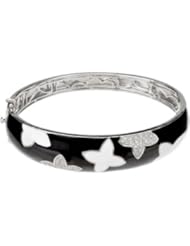 Diamond Bracelet With Black & White Enamel Sterling Silver Ster 1/8 Ct Tw Diamond Bracelet With Black & White Enamel