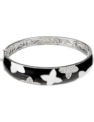 Sterling Silver 1/8 ct tw Diamond Bracelet with Black and White Enamel