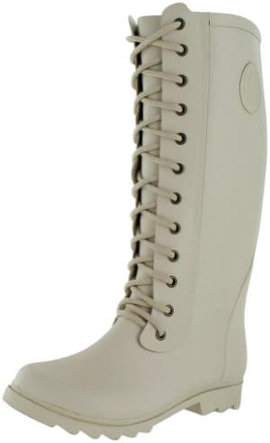 Dizzy Juliet Women's Rain boots Rubber Lace-Up Beige Size 8
