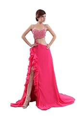 Sexy A-line 2015 Spaghetti Strap Backless Beaded Chiffon Floor Length Prom Dress 