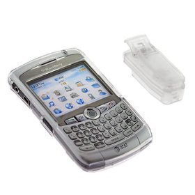 BLACK BERRY 8300 CURVE Crystal Clear Hard Plastic Snap-On Protective Faceplate Carrying Case With Removable Belt Clip